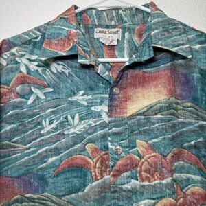 Cooke Street Shirt Mens L Hawaiian Reverse Print Popover Turtle Sunset